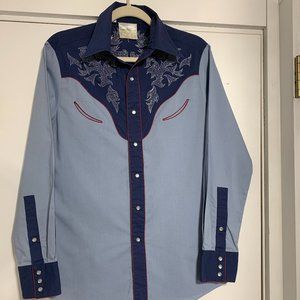 Kennington Rocking K Ranchwear Western Shirt Blue Size Medium Great Shape